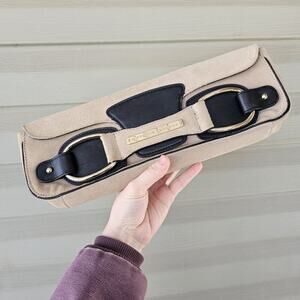 Antonio Melani Clutch Handbag Tan & Black Suede W/ Strap Luxury Brand